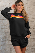 Load image into Gallery viewer, Black Striped Accent Pullover and Shorts Two Piece Casual Set
