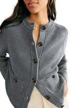 Load image into Gallery viewer, Medium Grey Chunky Buttoned Front Round Neck Cardigan Sweater
