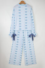 Load image into Gallery viewer, Sky Blue Stripe Bow Star Print Tied Detail 2pcs Lounge Set
