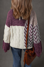 Load image into Gallery viewer, Purple Color Block Patchwork Knotted Back Loose Fit Sweater

