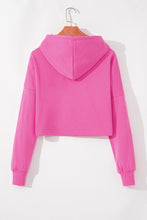 Load image into Gallery viewer, Sachet Pink Solid Drop Shoulder Drawstring Cropped Hoodie
