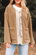 Load image into Gallery viewer, Light French Beige Puffy Plush Corduroy Edge Patchwork Jacket with Big Pockets
