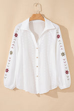Load image into Gallery viewer, White Floral Embroidered Puff Sleeve Eyelet Patchwork Shirt
