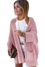 Load image into Gallery viewer, Pink Oversized Fold Over Sleeve Open Front Cardigan
