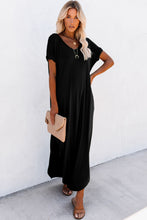 Load image into Gallery viewer, Black V Neck Hidden Pocket Splits Maxi T-shirt Dress
