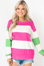 Load image into Gallery viewer, Rose Red Colorblock Striped Drop Shoulder Long Sleeve Top
