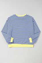 Load image into Gallery viewer, Blue Stripe Oversized Contrast Trim Pullover Sweatshirt
