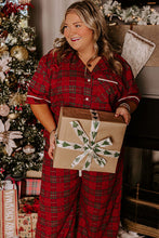 Load image into Gallery viewer, Red Plus Size Plaid Short Sleeve Shirt Loose Pants 2pcs Pajama Set
