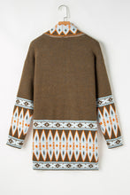 Load image into Gallery viewer, Brown Aztec Print Open Front Knitted Cardigan
