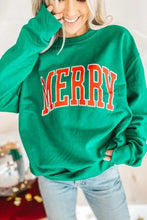 Load image into Gallery viewer, Bright Green MERRY Graphic Pullover Sweatshirt
