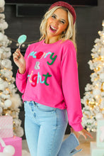 Load image into Gallery viewer, Rose Red Merry &amp; Bright Christmas Letter Graphic Sweatshirt
