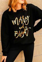 Load image into Gallery viewer, Black Merry &amp; Bright Letter Print Pullover Sweatshirt
