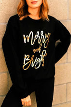 Load image into Gallery viewer, Black Merry &amp; Bright Letter Print Pullover Sweatshirt
