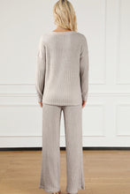 Load image into Gallery viewer, Khaki Ribbed Knit V Neck Slouchy Two-piece Outfit
