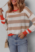 Load image into Gallery viewer, Apricot Colorblock Striped Round Neck Drop Shoulder Sweater
