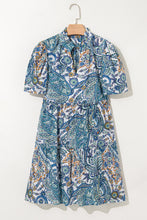 Load image into Gallery viewer, Blue Bohemian Paisley Floral V Neck Short Sleeve Mini Dress
