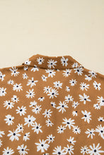 Load image into Gallery viewer, Khaki Plus Size Daisy Floral Print Button Split Neck Puff Sleeve Dress
