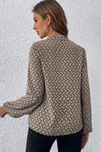 Load image into Gallery viewer, Khaki Geometric Print Notched Neck Puff Sleeve Blouse
