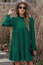 Load image into Gallery viewer, Green Puff Sleeve Mock Neck Back Knot Tiered Dress
