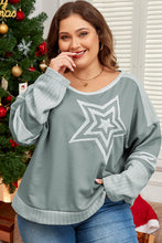 Load image into Gallery viewer, Mist Green Stars Patchwork Round Neck Plus Size T Shirt
