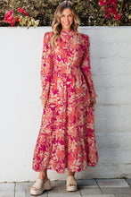 Load image into Gallery viewer, Rose Floral Print Buttoned Smocked High Waist Maxi Dress
