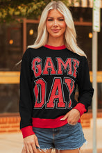 Load image into Gallery viewer, Black GAME DAY Letter Graphic Varsity Striped Detail Baggy Sweatshirt
