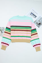 Load image into Gallery viewer, Multicolour Striped Knit Ribbed Trim Boxy Fit Cropped Sweater
