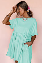 Load image into Gallery viewer, Moonlight Jade Solid Color Pocketed Raw Edge Babydoll Dress
