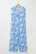 Load image into Gallery viewer, Myosotis Floral Print Half Button Wide Leg Relaxed Sleeveless Jumpsuit
