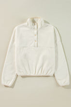 Load image into Gallery viewer, White Fleece Placket Turn-down Collar Drop Shoulder Sweatshirt
