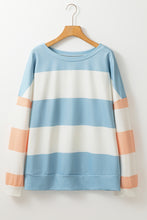 Load image into Gallery viewer, Light Blue Colorblock Striped Drop Shoulder Long Sleeve Top
