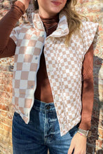 Load image into Gallery viewer, Khaki Contrast Plaid Quilted Button Zip Up Vest
