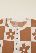 Load image into Gallery viewer, Thai Curry Flower Plaid Henley Baggy Sweater
