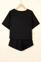 Load image into Gallery viewer, Black 2pcs Cropped Tee and Ruffle High Waist Skort Set
