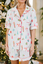 Load image into Gallery viewer, White Christmas Print Short Sleeve Shirt and Shorts Pajama Set
