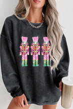 Load image into Gallery viewer, Black Christmas Sequined Nutcrackers Mineral Wash Corded Sweatshirt
