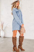 Load image into Gallery viewer, Beau Blue Chest Pocket Raw Hem Denim Loose Shirt Dress
