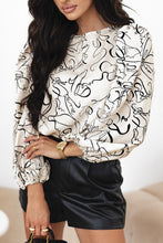 Load image into Gallery viewer, Beige Abstract Print Balloon Sleeve Crew Neck Blouse
