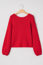 Load image into Gallery viewer, Fiery Red Festive Bow Backless Bubble Sleeve Sweater
