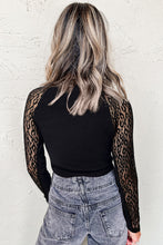 Load image into Gallery viewer, Black Leopard Mesh Patchwork Knit Long Sleeve Top
