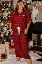 Load image into Gallery viewer, Red Plus Size Plaid Short Sleeve Shirt Loose Pants 2pcs Pajama Set
