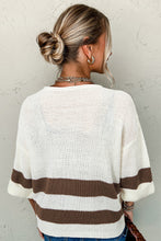 Load image into Gallery viewer, Brown Striped Accent Notched V Neck Cropped Sweater T Shirt
