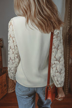 Load image into Gallery viewer, White Scalloped V Neckline Lace Hollowed Lantern Sleeve Blouse
