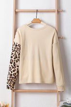 Load image into Gallery viewer, Pale Khaki Leopard Colorblock Waffle Knit Top
