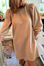 Load image into Gallery viewer, Light French Beige Braided Trim Puff Sleeve Dress
