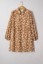 Load image into Gallery viewer, Khaki Plus Size Daisy Floral Print Button Split Neck Puff Sleeve Dress
