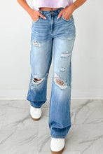 Load image into Gallery viewer, Myosotis Mid Rise Distressed Sneak Peek Straight Leg Jeans
