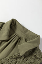 Load image into Gallery viewer, Four Leaf Clover Collared V Neck Smocked Detail Contrast Leopard Trim Bracelet Sleeve Long Dress
