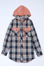 Load image into Gallery viewer, Pink Contrast Hooded Drawstring Plaid Shacket
