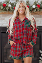Load image into Gallery viewer, Dearlovers Red Plaid Contrast Patched Christmas Holiday Long Sleeve Shirt and Short 2pcs Pajama Set
